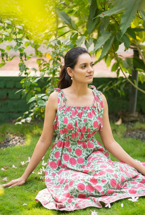 Roza Hand Block Print Cotton Dress (CRD14)